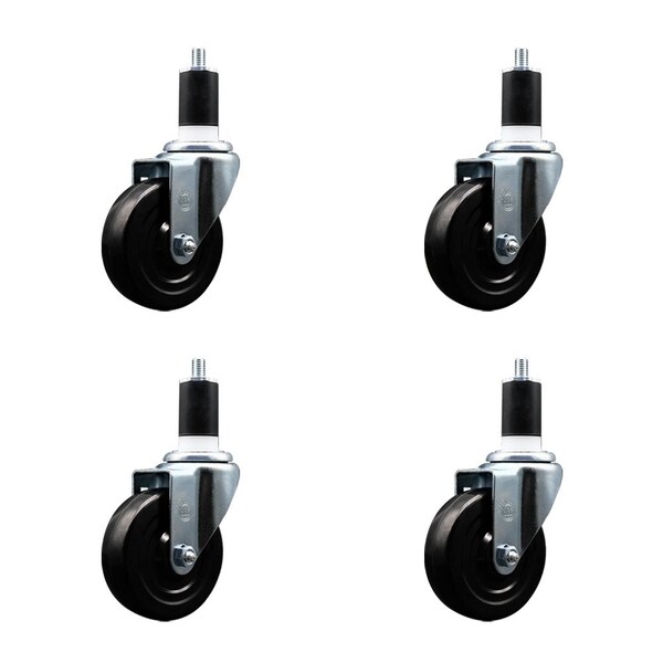 4'' Soft Rubber Wheel Swivel 1-1/2'' Expanding Stem Caster Set, 4PK